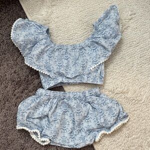 kate quinn Pale Blue Floral Elastic Waist Set